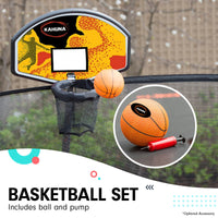 8ft Outdoor Trampoline Kids Children With Safety Enclosure Mat Pad Net Ladder Basketball Hoop Set - Rainbow Sports & Fitness Kings Warehouse 