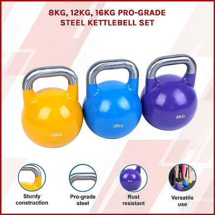 8KG, 12KG, 16KG Pro-Grade Steel KettleBell Set Sports & Fitness Kings Warehouse 