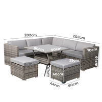 8PC Outdoor Dining Set Wicker Table &amp; Chairs-Grey Furniture Kings Warehouse 