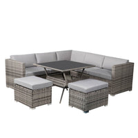 8PC Outdoor Dining Set Wicker Table &amp; Chairs-Grey Furniture Kings Warehouse 