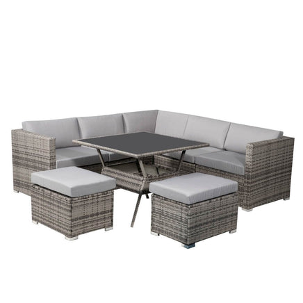 8PC Outdoor Dining Set Wicker Table &amp; Chairs-Grey Furniture Kings Warehouse 