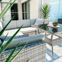 8PC Outdoor Dining Set Wicker Table &amp; Chairs-Grey Furniture Kings Warehouse 