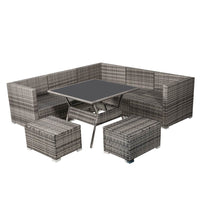 8PC Outdoor Dining Set Wicker Table &amp; Chairs-Grey Furniture Kings Warehouse 