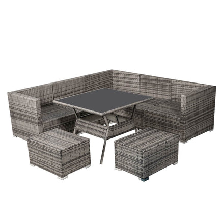 8PC Outdoor Dining Set Wicker Table &amp; Chairs-Grey Furniture Kings Warehouse 