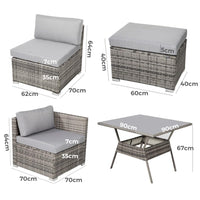 8PC Outdoor Dining Set Wicker Table &amp; Chairs-Grey Furniture Kings Warehouse 