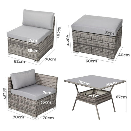 8PC Outdoor Dining Set Wicker Table &amp; Chairs-Grey Furniture Kings Warehouse 
