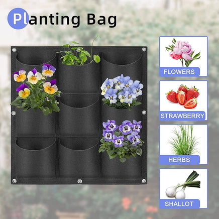 9 Pockets Wall Hanging Planter Planting Grow Bag Vertical Garden Vegetable Flower Black Kings Warehouse 