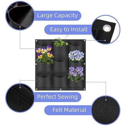9 Pockets Wall Hanging Planter Planting Grow Bag Vertical Garden Vegetable Flower Black Kings Warehouse 