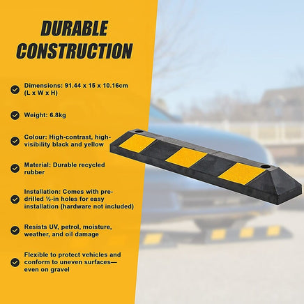 90cm Heavy Duty Rubber Curb Parking Guide Wheel Driveway Stopper Reflective Yellow Tools Kings Warehouse 