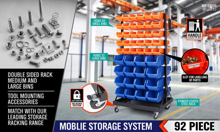 92-Piece Bin Mobile Garage Storage Bin Rack Heavy-Duty Tool Organizer with Swivel Wheels Sports & Fitness Kings Warehouse 
