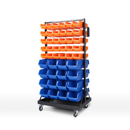 92-Piece Bin Mobile Garage Storage Bin Rack Heavy-Duty Tool Organizer with Swivel Wheels Sports & Fitness Kings Warehouse 