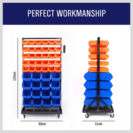 92-Piece Bin Mobile Garage Storage Bin Rack Heavy-Duty Tool Organizer with Swivel Wheels Sports & Fitness Kings Warehouse 