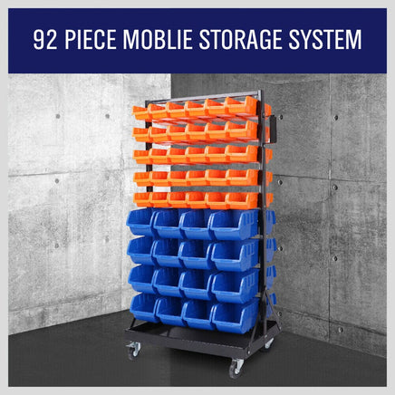 92-Piece Bin Mobile Garage Storage Bin Rack Heavy-Duty Tool Organizer with Swivel Wheels Sports & Fitness Kings Warehouse 