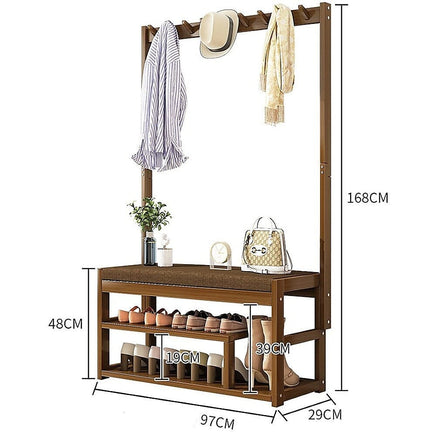 97x168cm Hallway Bench Coat Rack Stand Multifunctional Hall Shelf Entryway Furniture Kings Warehouse 