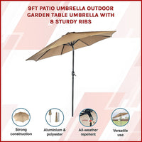 9FT Patio Umbrella Outdoor Garden Table Umbrella with 8 Sturdy Ribs Home & Garden Kings Warehouse 