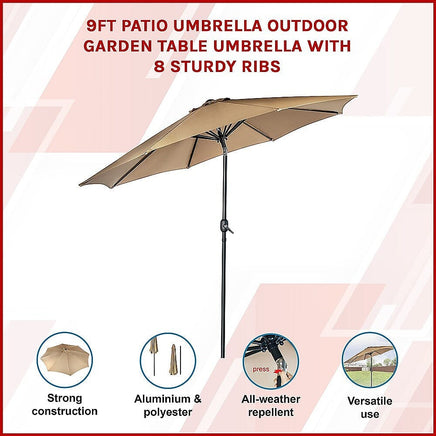 9FT Patio Umbrella Outdoor Garden Table Umbrella with 8 Sturdy Ribs Home & Garden Kings Warehouse 