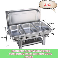 9L Chafing Dish Set Buffet Pan Bain Marie Bow Stainless Steel Food Warmer(3*3L) Baby & Kids Kings Warehouse 