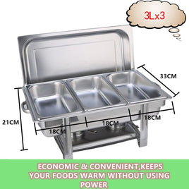 9L Chafing Dish Set Buffet Pan Bain Marie Bow Stainless Steel Food Warmer(3*3L) Baby & Kids Kings Warehouse 