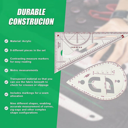 9pc French Curve Ruler Set DIY Sewing Pattern Measuring Tool for Dressmaker Home & Garden Kings Warehouse 