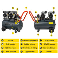 Giantz 50L Air Compressor Quiet 3.0HP Oil-Free Portable Tyre Inflator 200L/Min