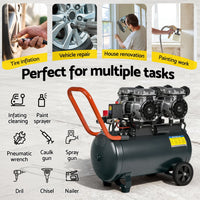 Giantz 50L Air Compressor Quiet 3.0HP Oil-Free Portable Tyre Inflator 200L/Min