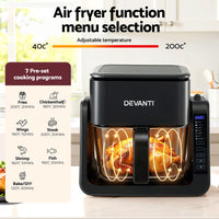 Devanti 2-IN-1 Air Fryer 5.5L Dual Zone Fryers Electric Cooker with Top BBQ Grill & Bot