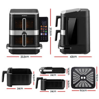 Devanti 12L Air Fryer Dual Basket Stacked 10 Inch Pizza Maker 2800W Touch Black