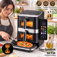 Devanti 12L Air Fryer Dual Basket Stacked 10 Inch Pizza Maker 2800W Touch Black