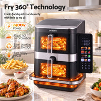 Devanti 12L Air Fryer Dual Basket Stacked 10 Inch Pizza Maker 2800W Touch Black