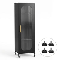 Artiss Buffet Cabinet Sideboard Slim Fluted Kitchen Storage Trolley Wheels Black