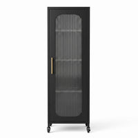 Artiss Buffet Cabinet Sideboard Slim Fluted Kitchen Storage Trolley Wheels Black
