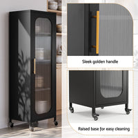 Artiss Buffet Cabinet Sideboard Slim Fluted Kitchen Storage Trolley Wheels Black
