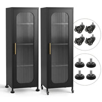 Artiss Buffet Cabinet Sideboard X2 Slim Kitchen Storage Trolley Wheels Black