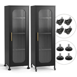 Artiss Buffet Cabinet Sideboard X2 Slim Kitchen Storage Trolley Wheels Black
