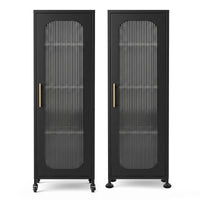 Artiss Buffet Cabinet Sideboard X2 Slim Kitchen Storage Trolley Wheels Black