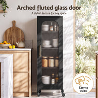 Artiss Buffet Cabinet Sideboard X2 Slim Kitchen Storage Trolley Wheels Black