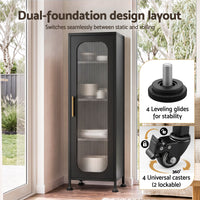 Artiss Buffet Cabinet Sideboard X2 Slim Kitchen Storage Trolley Wheels Black
