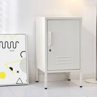 Bedside Table Metal Cabinet - White