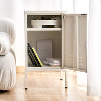 Bedside Table Metal Cabinet - White