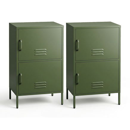 Artiss 2x Buffet Sideboard Cabinet Storage Cupboard 2 Doors Metal Green DOUBLE