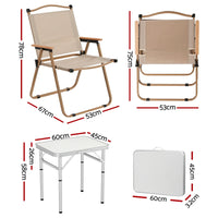 Weisshorn 3pc Camping Table Chair Set Outdoor Folding Aluminium Portable Picnic