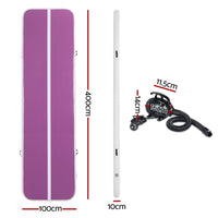Everfit 4M Air Track Gymnastics Tumbling Exercise Yoga Mat W/ Pump Inflatable Purple