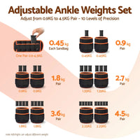 Everfit Adjustable Ankle Weights, 1 Pair (0.9-4.55Kg) Removable Sandbags for Women & Men, Wrist Weights & Leg Weights for Home Gym, Pilates, Walking, Strength Training