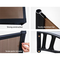 Window Door Awning Canopy 1.5mx3m Brown Sheet Black Plastic Frame