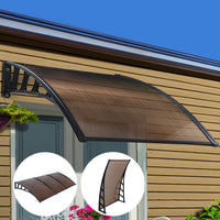 Window Door Awning Canopy 1.5mx3m Brown Sheet Black Plastic Frame