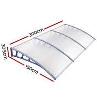 Instahut Window Door Awning Canopy 1.5mx3m Transparent Sheet Grey Plastic Frame