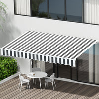 Retractable Folding Arm Awning Manual Sunshade 3Mx2.5M Grey White