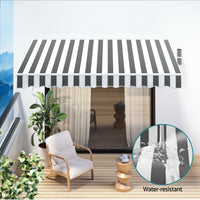 Retractable Folding Arm Awning Manual Sunshade 3Mx2.5M Grey White