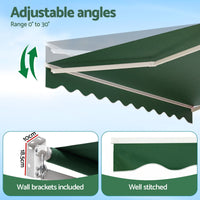 Instahut Retractable Folding Arm Awning Manual Sunshade 5Mx3M Dark Green