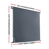1.8X2.5M Outdoor Blinds Awning Roll Down Canopy Retractable Outdoor Blinds Window Shade Grey